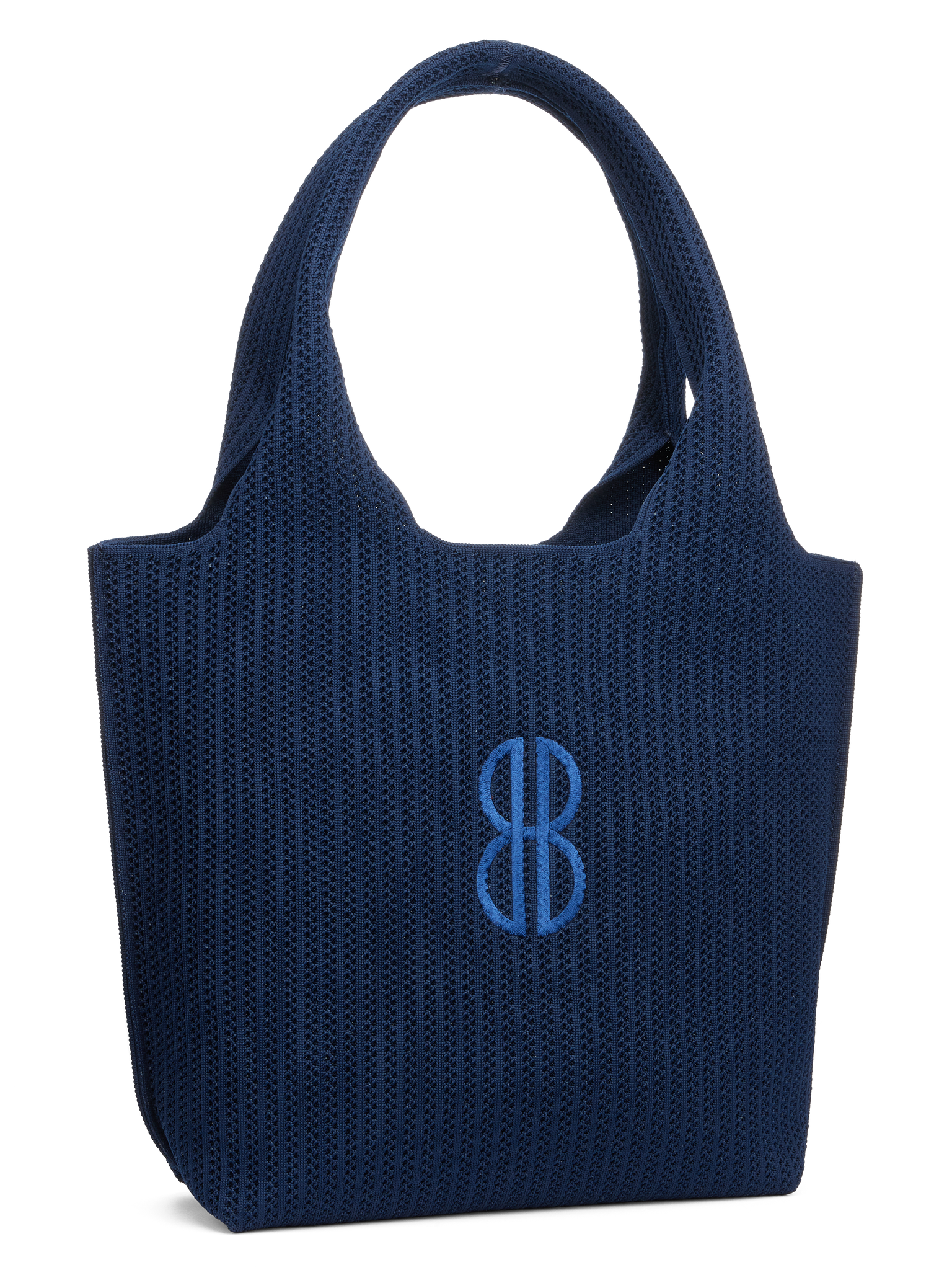 Clare V. Navy Blue Perforated Suede Stripes Detachable Shoulder Strap Tote  Bag