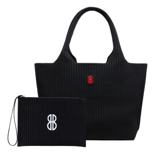 Large - Black Stripe Tote With Pouch