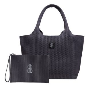 large - Charcoal Stripe tote with pouch
