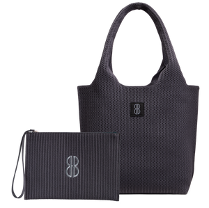 medium - Charcoal Stripe Tote With Pouch